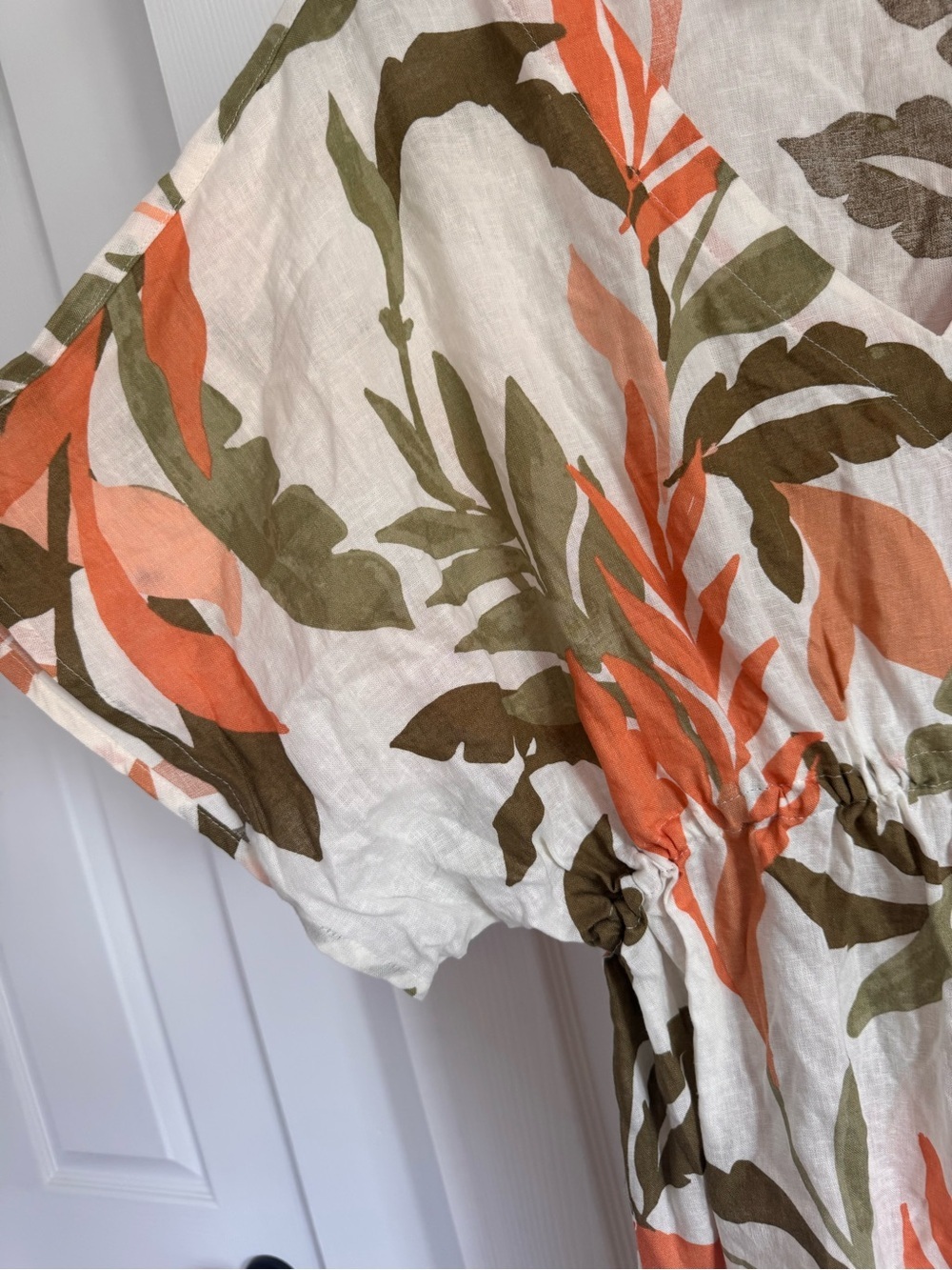 C&C California White with Olive & Coral Leaf Print Tunic Style Swim Coverup - Picture 4 of 11